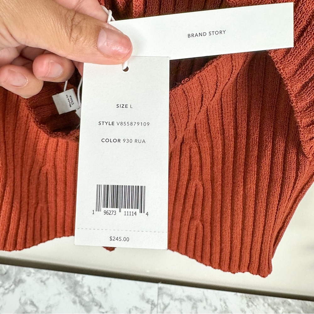 Vince Ribbed Tank Top Organic Cotton Scoop Neck Rust Minimalist - Picture 14 of 17